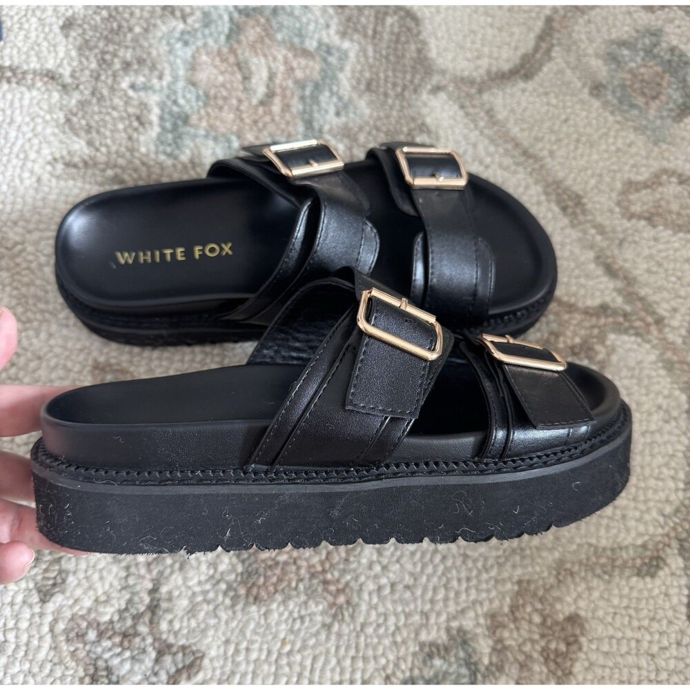 White Fox Mila Slides Black And Gold Soze 9-9.5 Womens Shoes